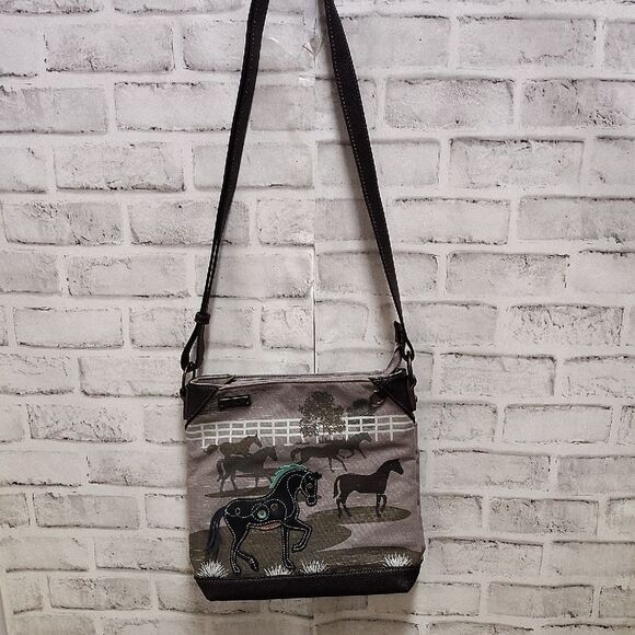 Chala Horse Design Shoulder Bag in Brown and Gray - Picture 3 of 7